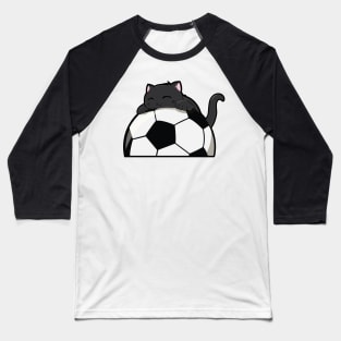 Cute Cat Hugging A Soccer Ball Baseball T-Shirt